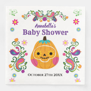 Cute Sugar Skull Pumpkin Halloween Baby Shower Pappersservett