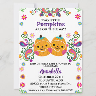 Cute Sugar Skull Pumpkin Halloween Baby Twillingar Inbjudningar