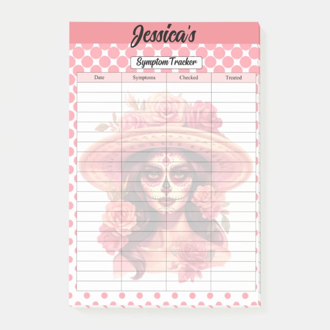 Cute Sugar Skull Symptom Tracker Post-it Block (Framsida)