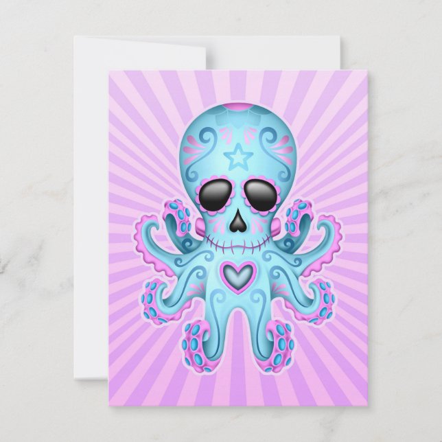 Cute Sugar Skull Zombie Octopus - Blå Lila (Framsida)
