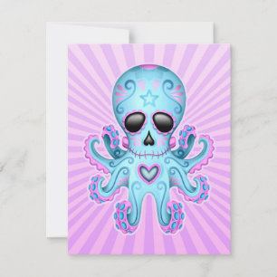 Cute Sugar Skull Zombie Octopus - Blå Lila