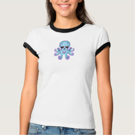 Cute Sugar Skull Zombie Octopus - Blue Tee