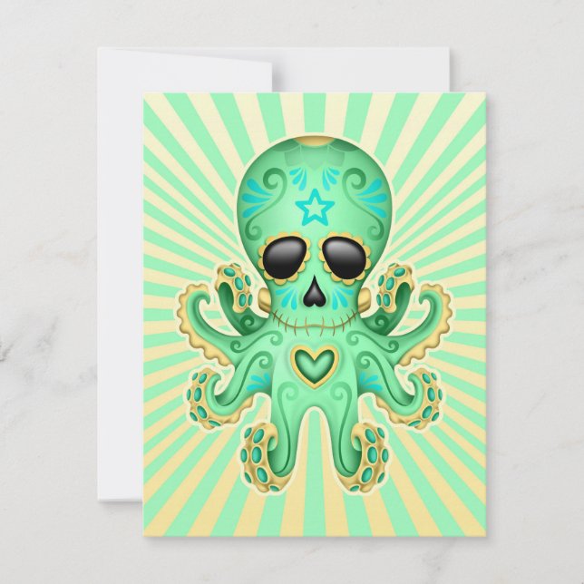 Cute Sugar Skull Zombie Octopus - Grönt (Framsida)