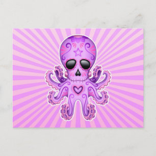 Cute Sugar Skull Zombie Octopus - Lila Vykort
