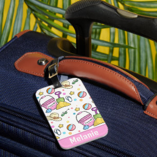 Cute Summer Beach Doodles Mönster Personlig Bagagebricka