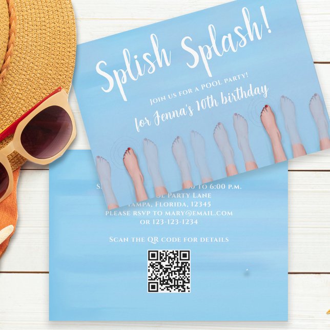Cute Summer Beach Sjö Ocean Girly Party QR-kod Inbjudningar (Skapare uppladdad)