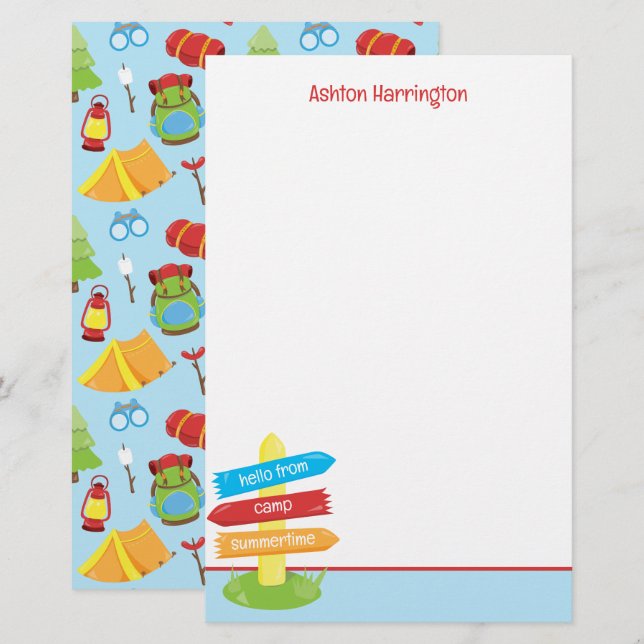 Cute Summer Camp Mönster Brevpapper (Fram/baksida)