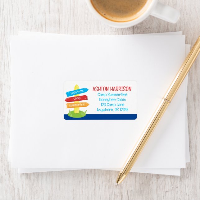 Cute Summer Camp Sign Large Returadress Adressetikett (Insitu)