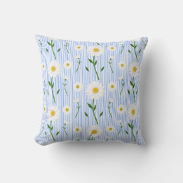 Cute Summer Daisy Mönster Light Blue Rand Kudde