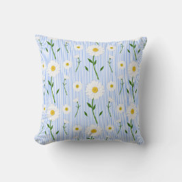 Cute Summer Daisy Mönster Light Blue Rand Kudde