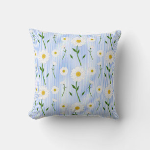 Cute Summer Daisy Mönster Light Blue Rand Kudde