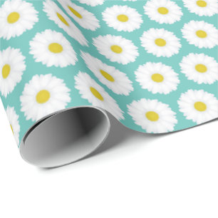 Cute Summer Daisy Mönster på Blue Presentpapper