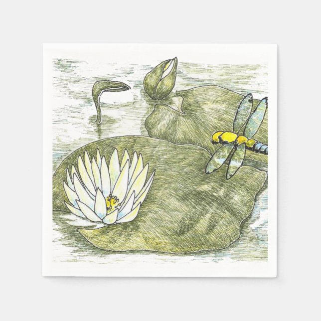 Cute Summer Dragonfly och Lilly Pad Pappersservett (Framsidan)