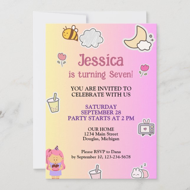 Cute Summer Födelsedagsfest Inbjudningar (Framsida)