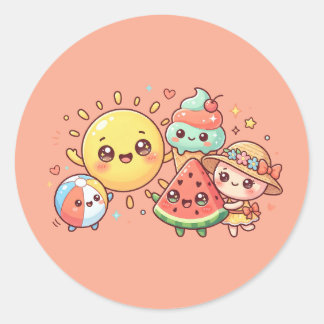Cute Summer Friends Sticker Sheet Runt Klistermärke
