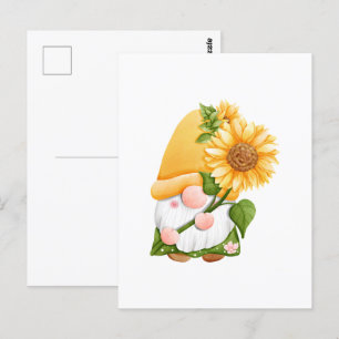 Cute Summer Garden Gnome med solblommor Vykort