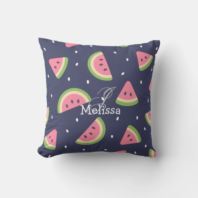 Cute Summer Grönt Rosa Watermelon Fruit Mönster Kudde (Framsida)