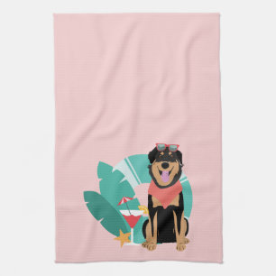 Cute Summer Hund med solglasögon Kökshandduk