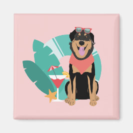 Cute Summer Hund med solglasögon Magnet