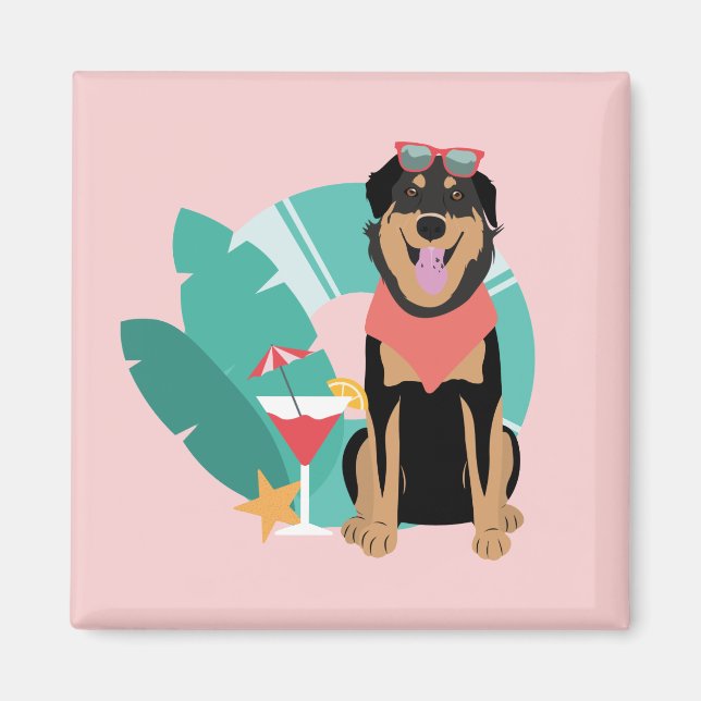 Cute Summer Hund med solglasögon Magnet (Framsidan)