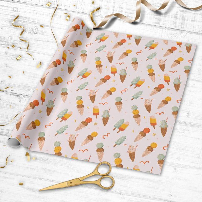 Cute Summer Ice Cream Mönster Presentpapper (Close up)