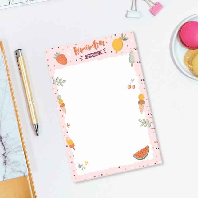 Cute Summer Illustration Ice Cream Fruit Post-it Block (In situ)