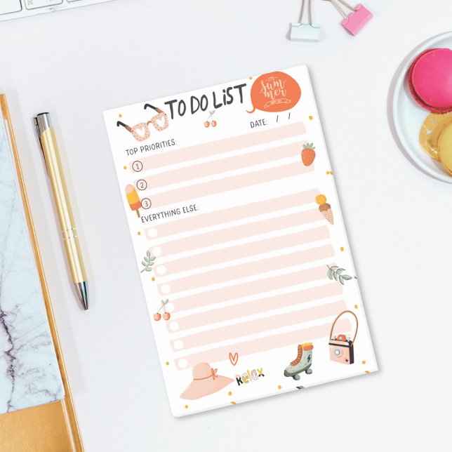 Cute Summer Illustration to Do List Checklist Post-it Block (In situ)