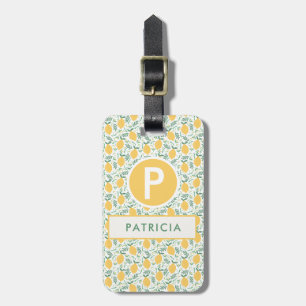 Cute Summer Lemon Botanical Mönster Monogram Bagagebricka