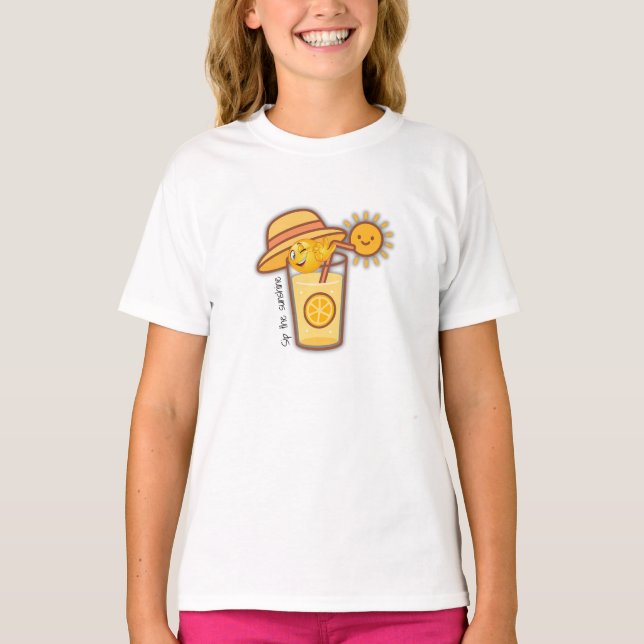 Cute Summer Lemonade Tecknad T-Shirt - Sunny Hat & (Framsida)