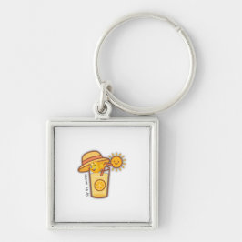 Cute Summer Lemonade Tecknad T-Shirt - Sunny Hat & Fyrkantig Silverfärgad Nyckelring