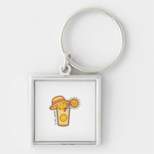 Cute Summer Lemonade Tecknad T-Shirt - Sunny Hat & Fyrkantig Silverfärgad Nyckelring