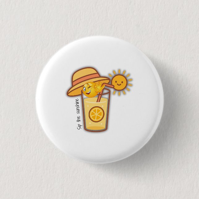 Cute Summer Lemonade Tecknad T-Shirt - Sunny Hat & Knapp (Framsida)