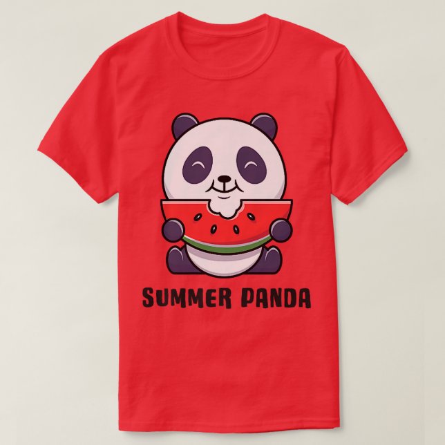 Cute Summer Panda Bear Eating Watermelon Premium T Shirt (Design framsida)