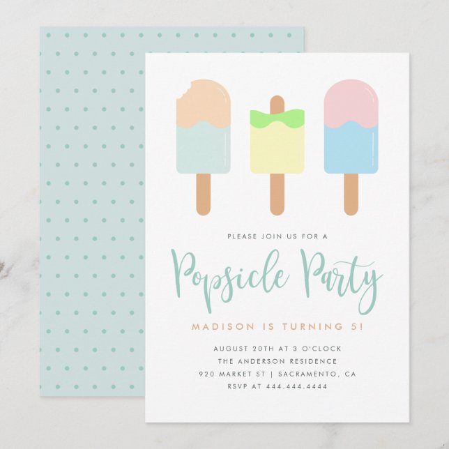 Cute Summer Pastel Popsicle Party Kids' Birthday Inbjudningar (Fram/baksida)