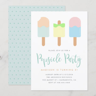 Cute Summer Pastel Popsicle Party Kids' Birthday Inbjudningar