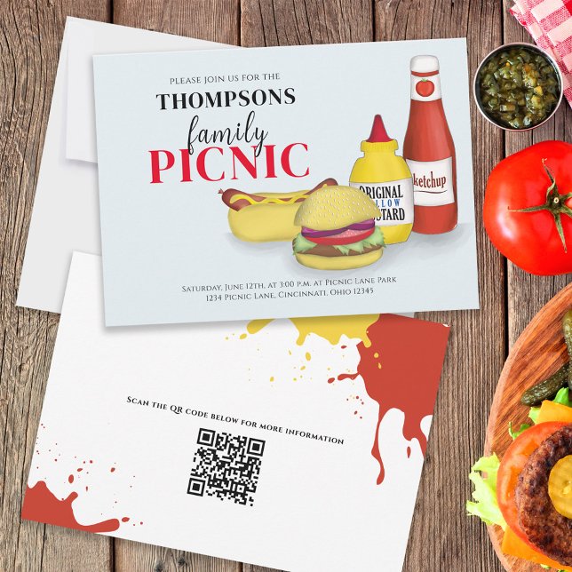 Cute Summer Picnic BBQ-Roligt Whimsical QR-kod Inbjudningar (Skapare uppladdad)