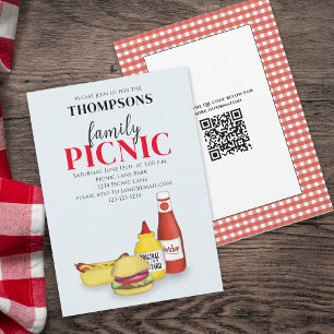 Cute Summer Picnic Trendig Cookout QR-kod Inbjudningar