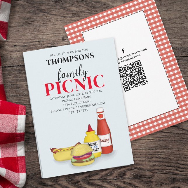 Cute Summer Picnic Trendig QR Code Social Media Inbjudningar (Skapare uppladdad)