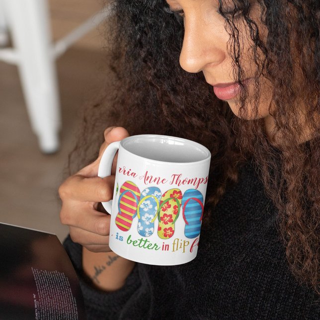 Cute Summer Quote Personlig Kaffemugg (Life is better in flop flops custom colorful coffee mug. )