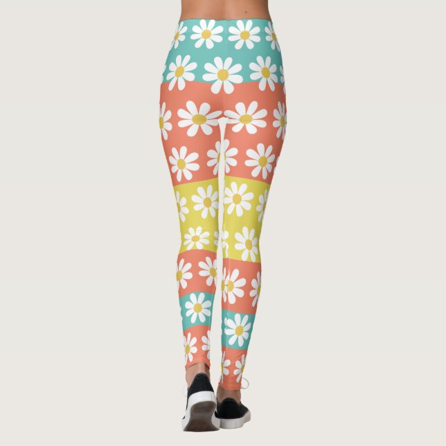 Cute Summer Retro Daisy Flowers Mode Leggings (Baksida)