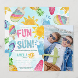 Cute Summer Roligt i Sol Birthday Bassäng Party Inbjudningar