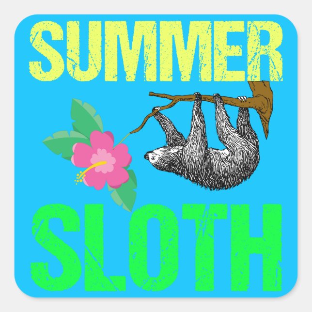 Cute Summer Sloth Blue Fyrkantigt Klistermärke (Framsida)