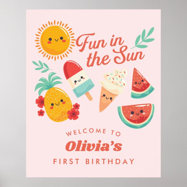 Cute Summer Sol Välkommen Birday Sign Poster (Framsidan)