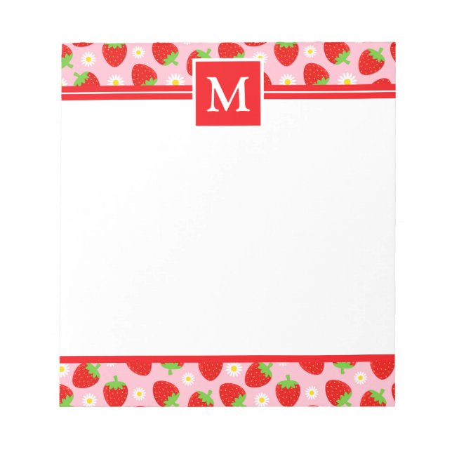 Cute Summer Strawbär Monogram Anteckningsblock (Framsida)