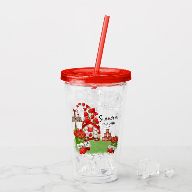 Cute Summer Strawberry Gnome Take Away Mugg (Baksida Ice)