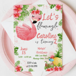 Cute Summer Tropical Flamingo Birthday Inbjudningar