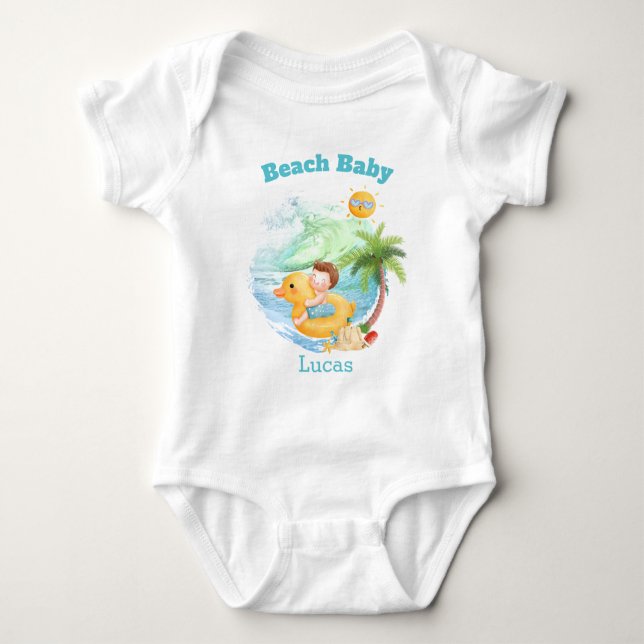 Cute Summer Vacation Namn Beach pojke T Shirt (Framsida)