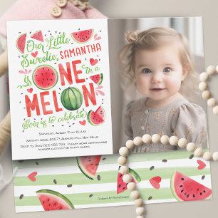 Cute Summer Watermelon Fruit Girl 1 Birthday Pho Inbjudningar
