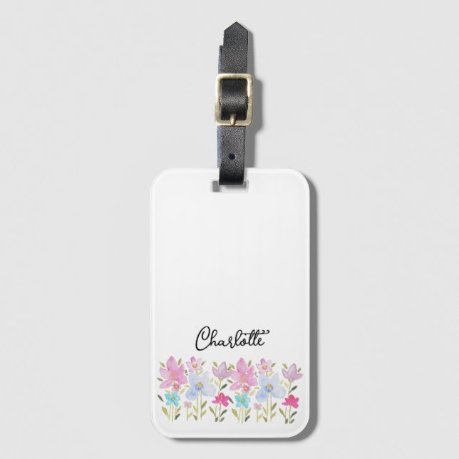 Cute Summer Wildblommor Monogrammed Bagagebricka (Framsida vertikal)