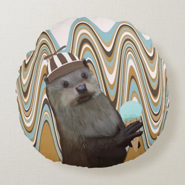 Cute Summertime Otter with Ice Cream Rund Kudde (Framsidan)